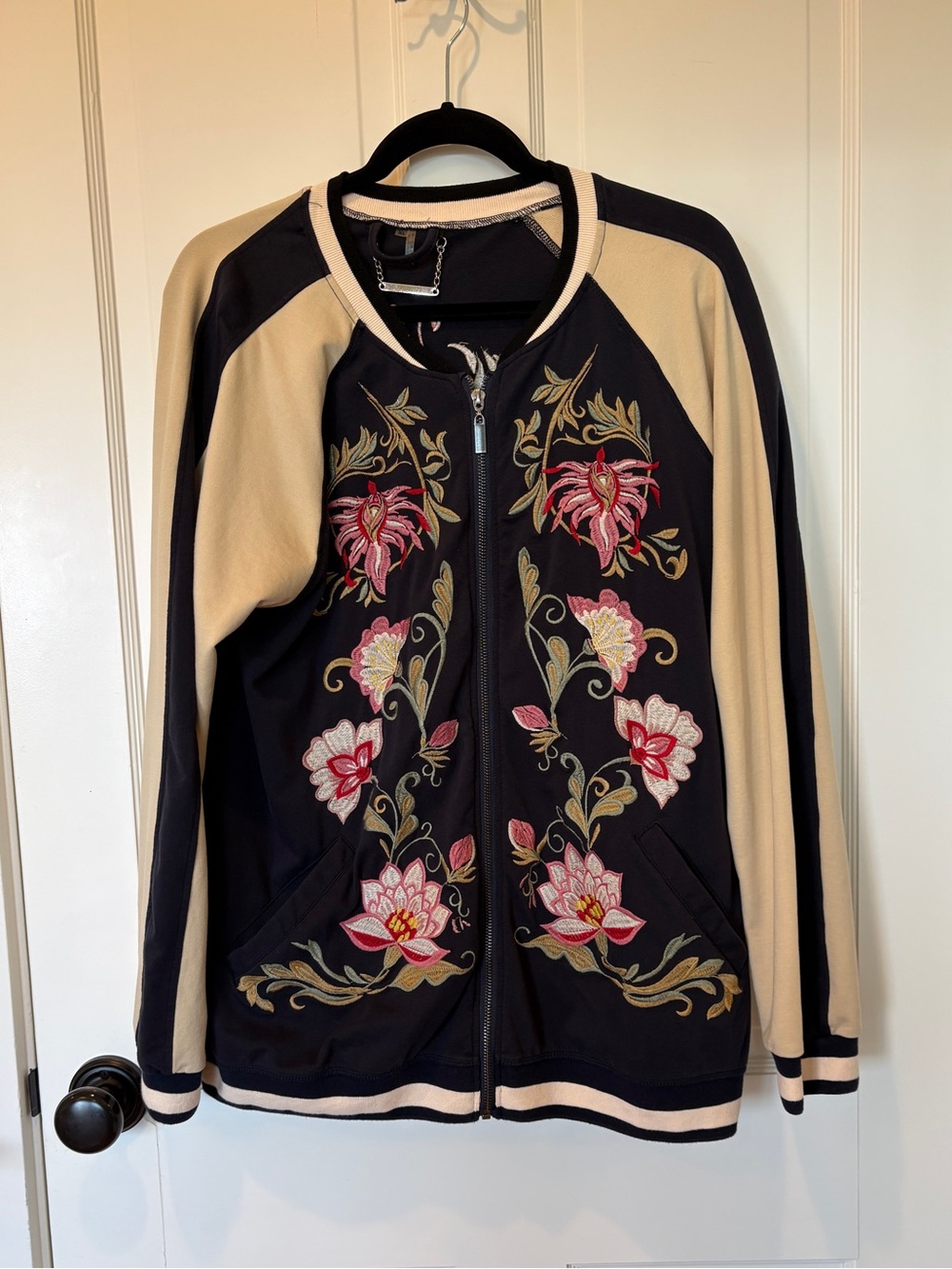 Paparazzi Embroidered Floral Zip-Front Bomber Jacket
